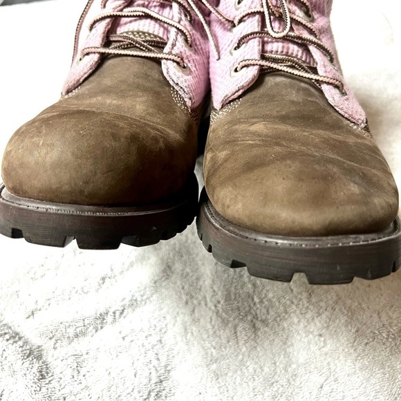 Timberland Roll Top ankle chunky Boots Pink & Brown Big Girl Size 6Y women 8 - Picture 4 of 9